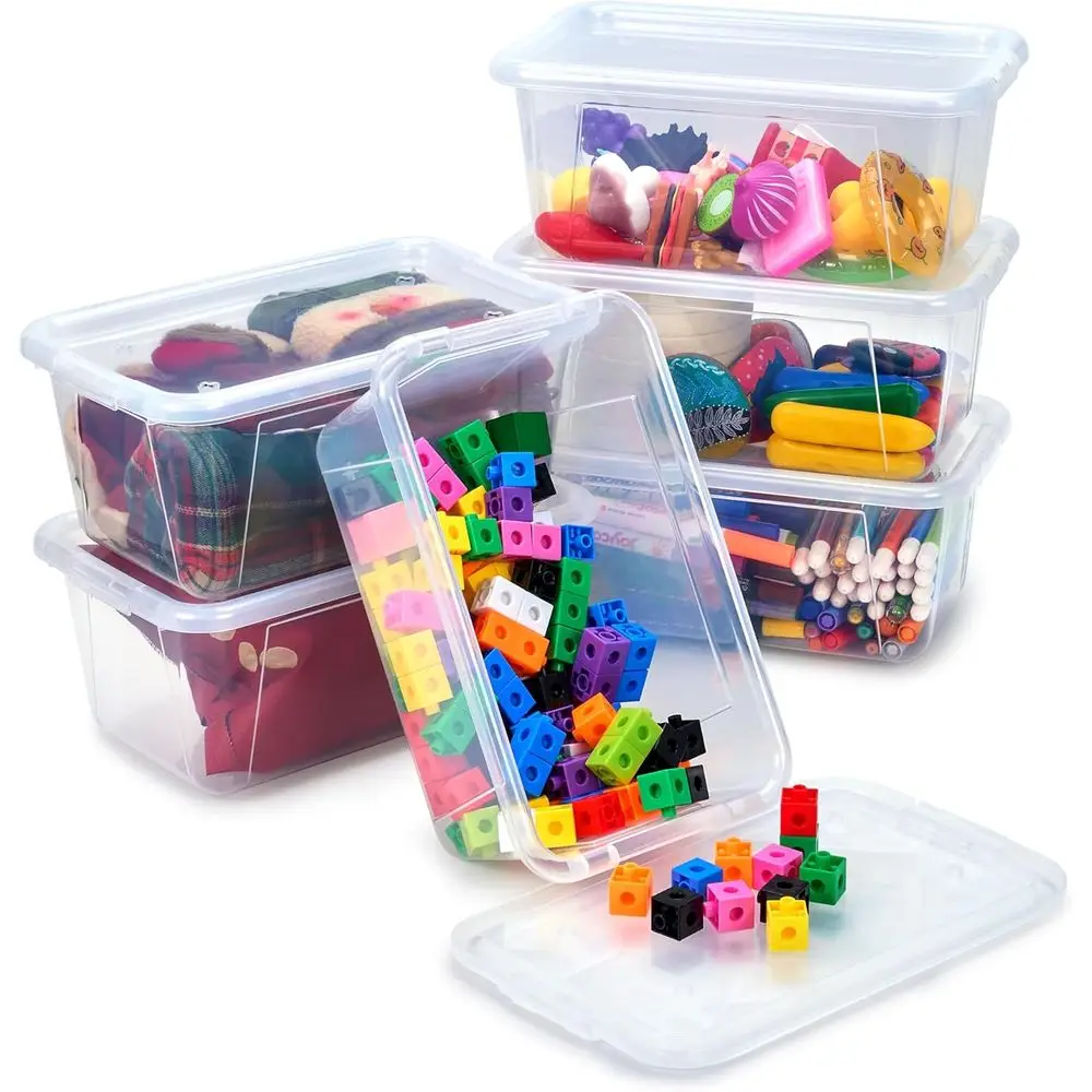 

Пластиковые контейнеры для хранения с крышками, штабелируемые ящики, органайзер для игрушек - маленькие контейнеры 5 кварт, коробка для хранения для класса, детей, сортировки