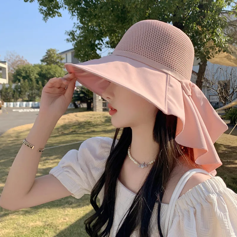 Summer hat for women travel sun protection sombreros para mujer para el sol mesh breathable shawl face protection sun hat