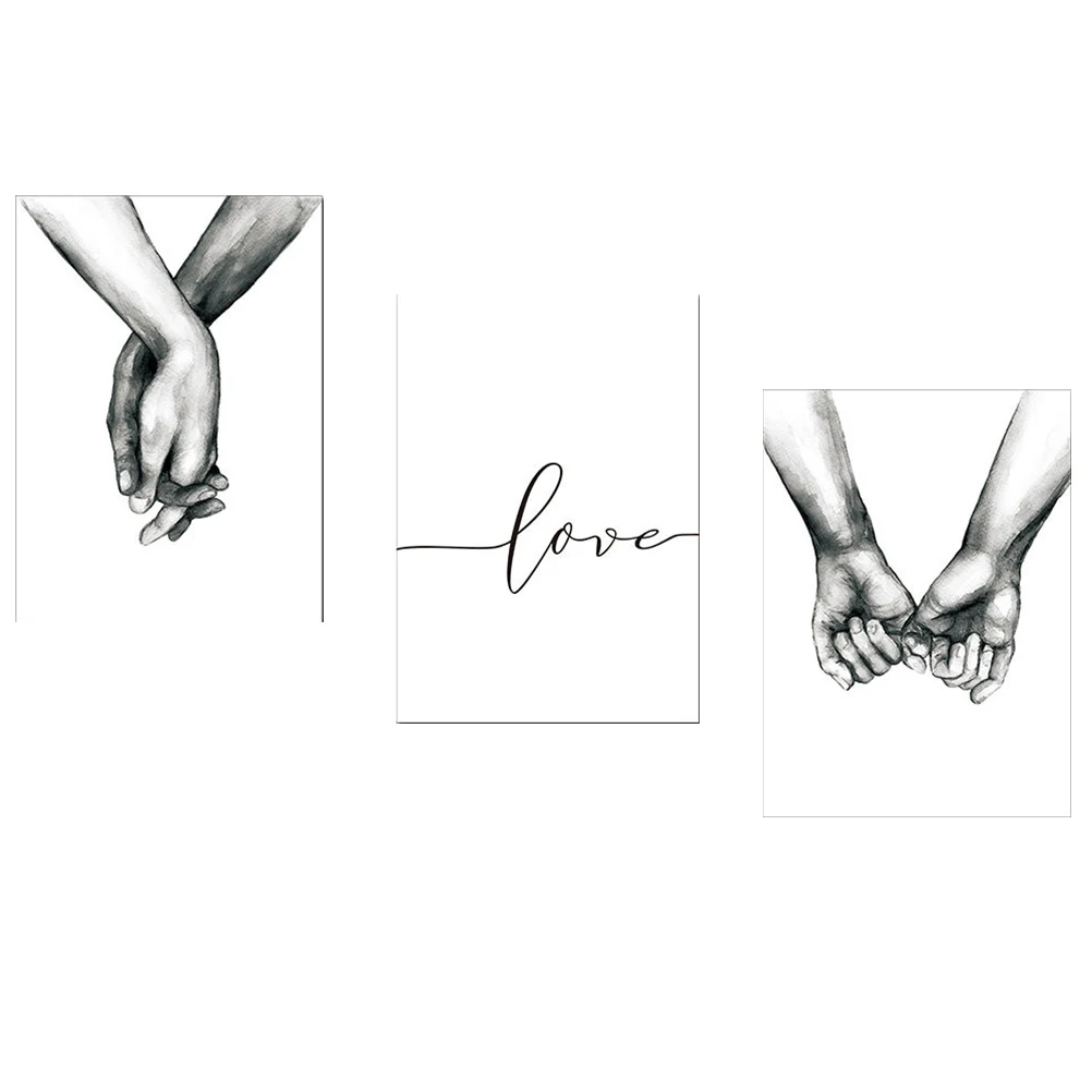 

3Pcs Environment Friendly Canvas Hand in Hand Decorative Love Bedroom Living Room 40x60cm Love Picture