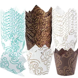 40/100/200Pcs Tulip Cupcake Liners, Muffin Cupcake Paper Wrappers with Gold Print, Baking Cup Holder for Wedding, Birthday