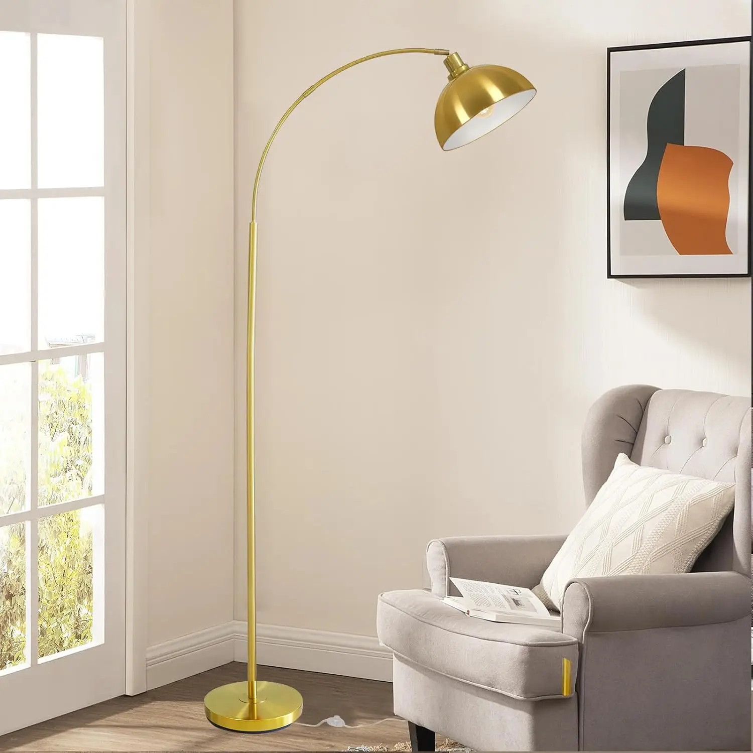 

Arc Floor Lamps For Living Room,Modern Tall Standing Lamp Gold Floor Lamp With Adjustable Hanging Dome Shade,Over Couch Mid