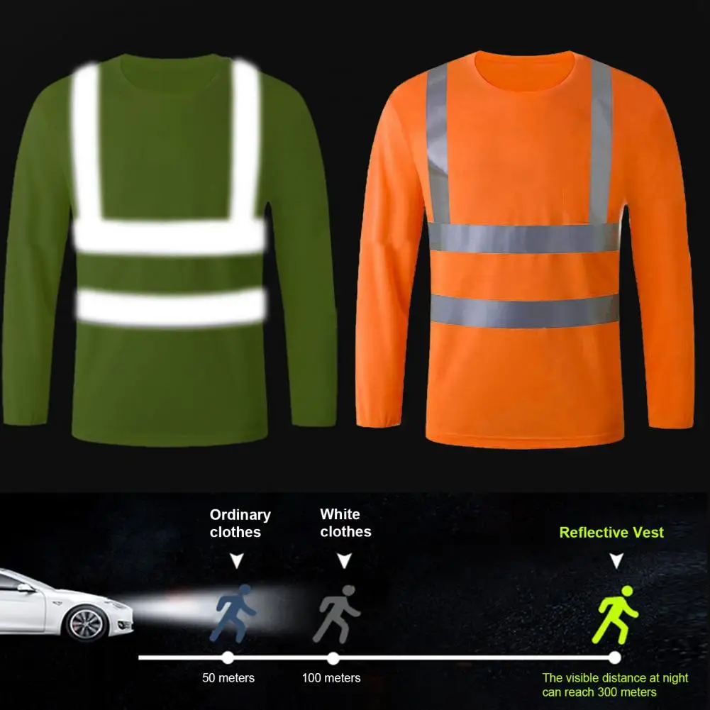 Reflective Safety T-shirt 360 Degree Reflective Area High Visibility Quick Drying Long Sleeve Outdoor Construction Worker Top