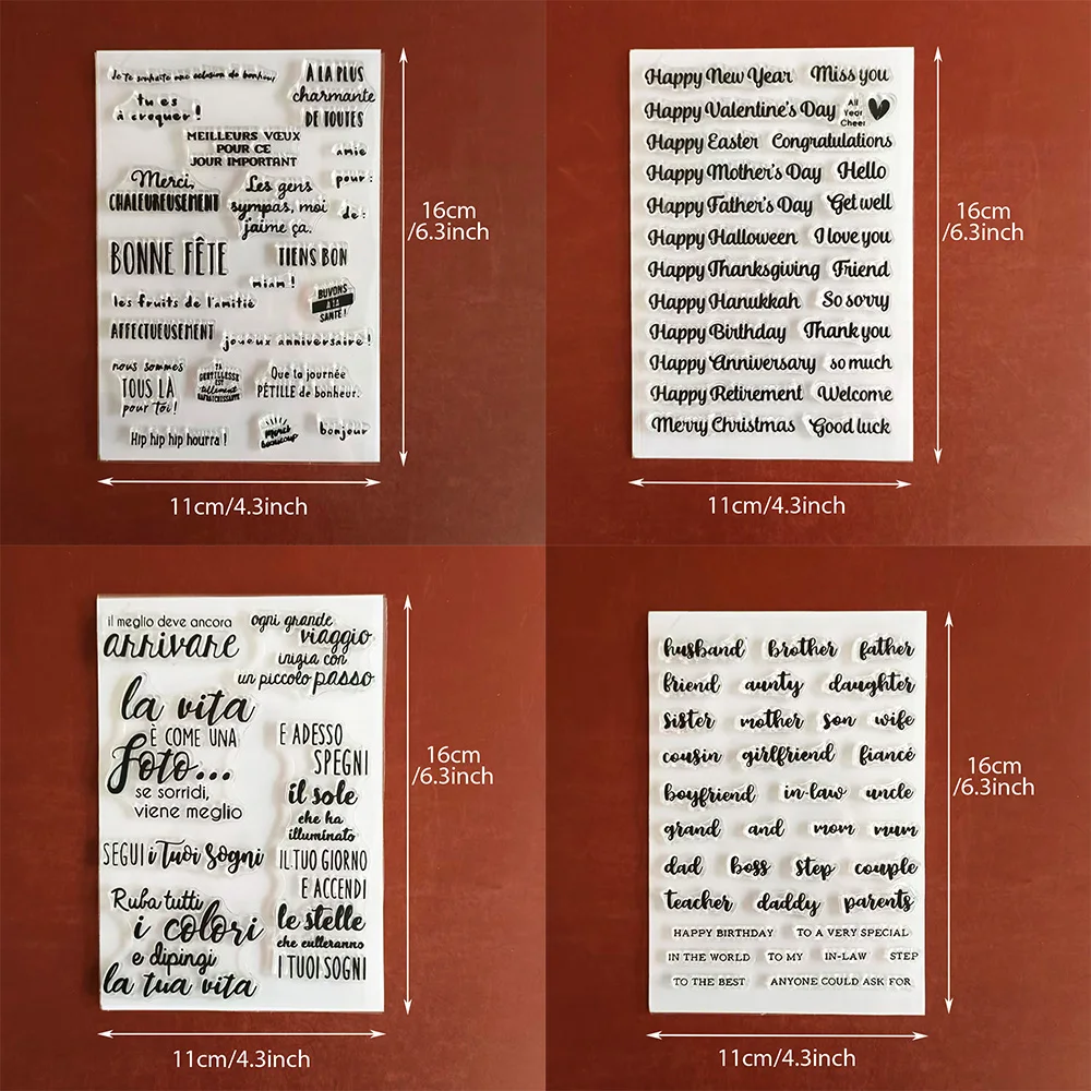 French, Italian, EnglishClear Stamps Multilingual Sentiment Stamps for Holiday Greetings,   Scrapbooking, Journaling, DIY Craft