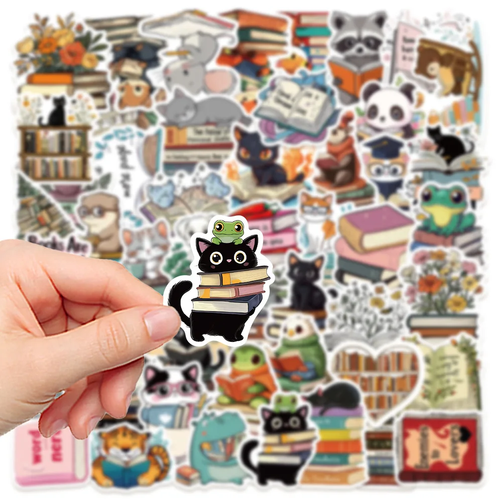 10/50Pcs Cute Funny Animal Reading Books Kindle Stickers Aesthetic Girls Decals Scrapbooking Notebook Laptop Phone Diary Sticker