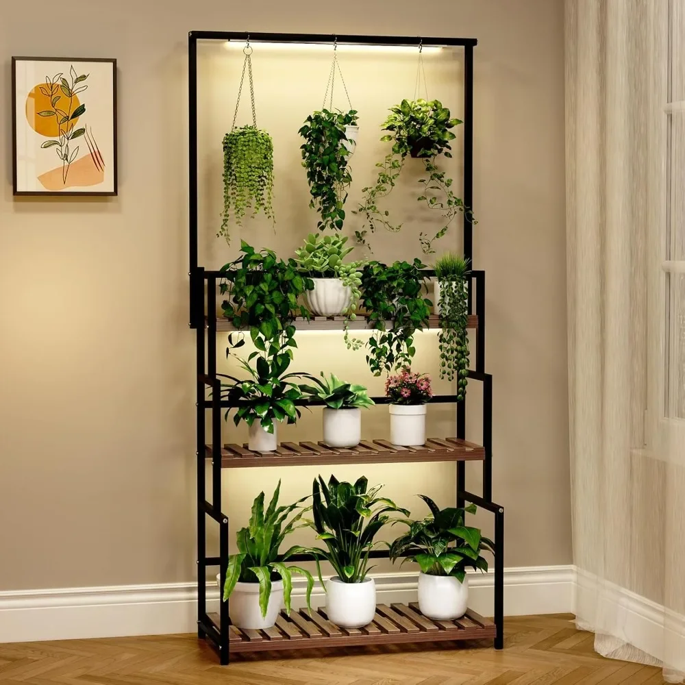 

Hanging Plant Stand with Grow Light, 3 Tier Metal Plant Stand for Indoor Plants Multiple, Large Plant Shelf Display Holder