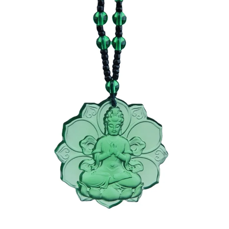 Liuli Crystal Buddha Green Tara Amulet Buddha Charms Tibetan Buddhism Religion Amulet Pendant Crystal Beads Glass Necklace