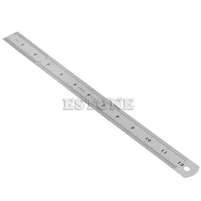 30CM 12"Steel Stainless Pocket Metric Metal Ruler Measurement Double Sided