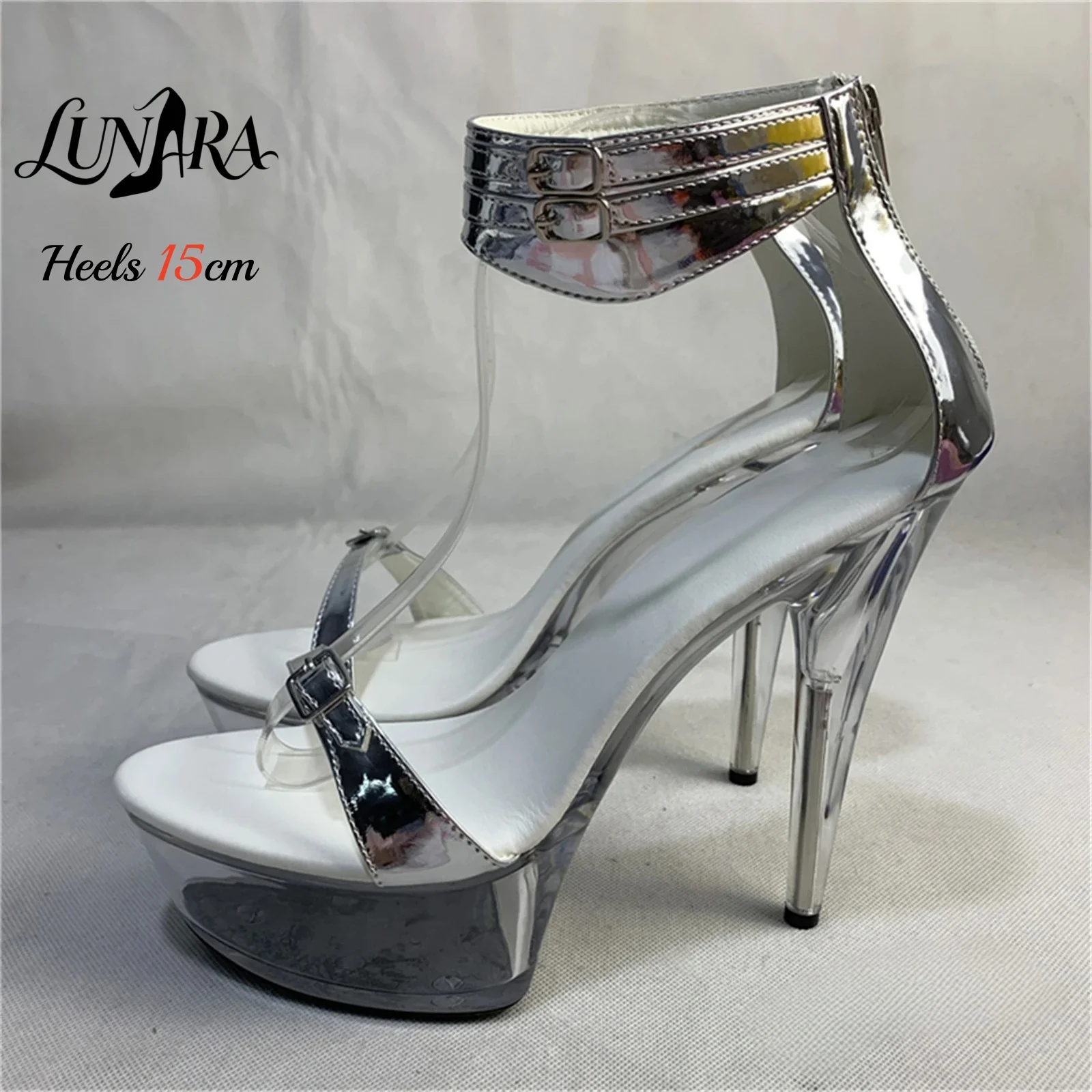 15cm 블랙 에나멜 PU 하이힐 샌들, 더블 버클 발 - Women'S Shoes Peep Toe 리뷰 및 가격