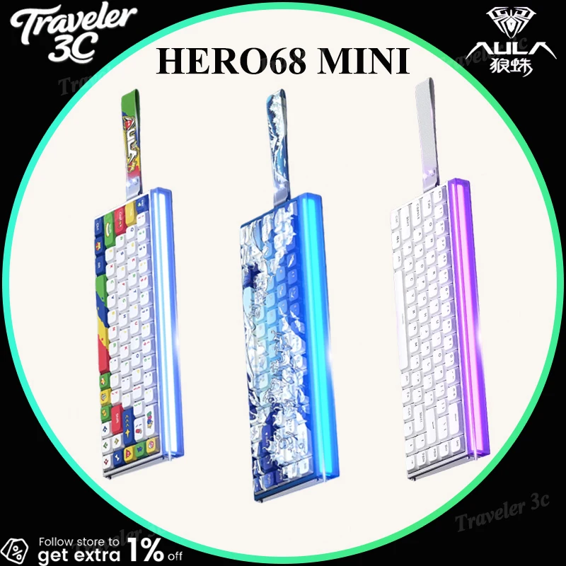 

AULA Hero68 Мини-клавиатура с магнитной осью, цельноалюминиевый цельный корпус, коробка с окружающим освещением, проводной высокопроизводительный настольный компьютер 8K RT0,01 мм