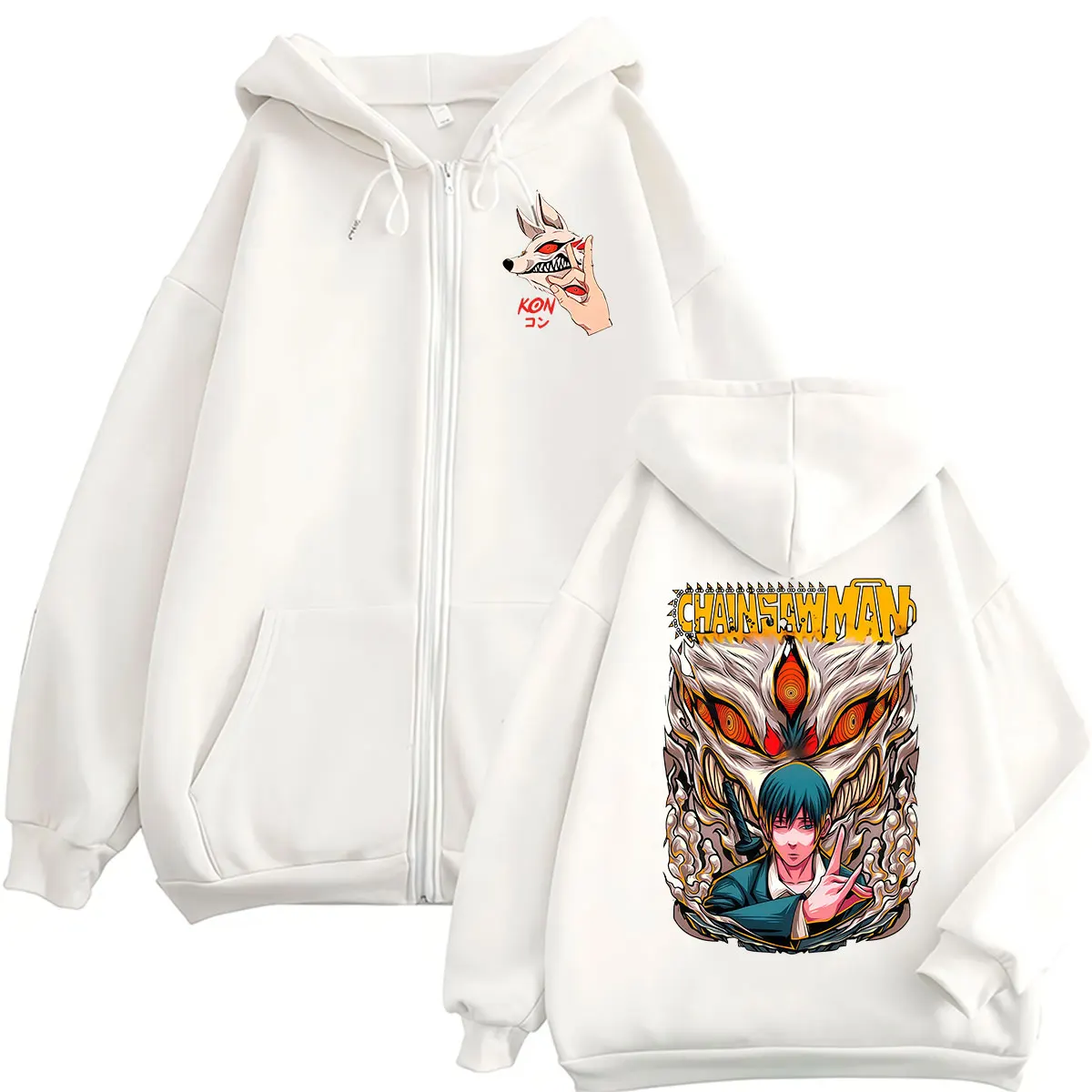Hot Anime Chainsaw Man Hayakawa Aki Fox Devil Zipper Hoodie Men Women's Vintage Fashion Oversized Long Sleeve Jacket Sweatshirt