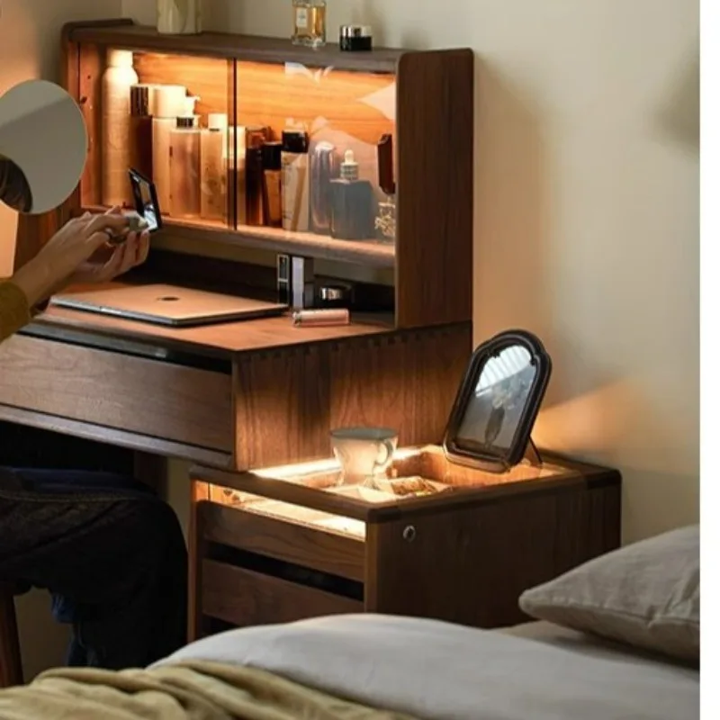 

Solid wood modern dresser bedside table integrated chest bedroom desk master bedroom black walnut makeup table