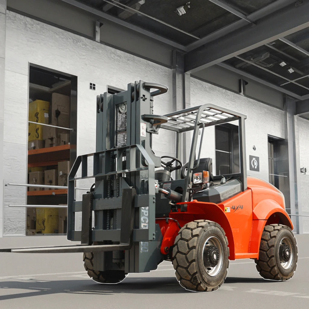 New Diesel Forklift 4WD Rough Terrain with Three Stage Mast 1520mm Fork Length 750mm Fork Width Multi Specification