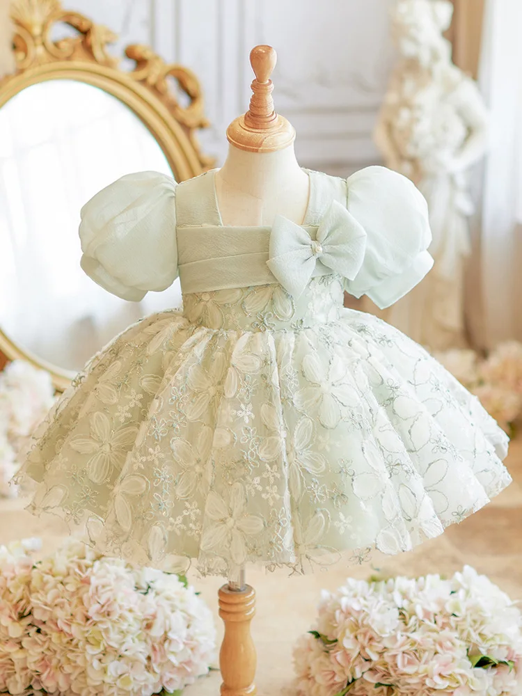 Elegant Girls Princess sequin Big bow Dress 2024 Children tutu Wedding Gown Kids Dresses baby infant Birthday Party Dress