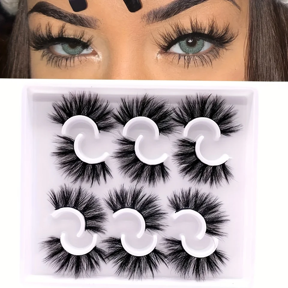 6 Pairs 5D Faux Mink Eyelashes, Hypoallergenic Long-Lasting Natural Look, Dramatic Volume, Thick & Dense False Lash