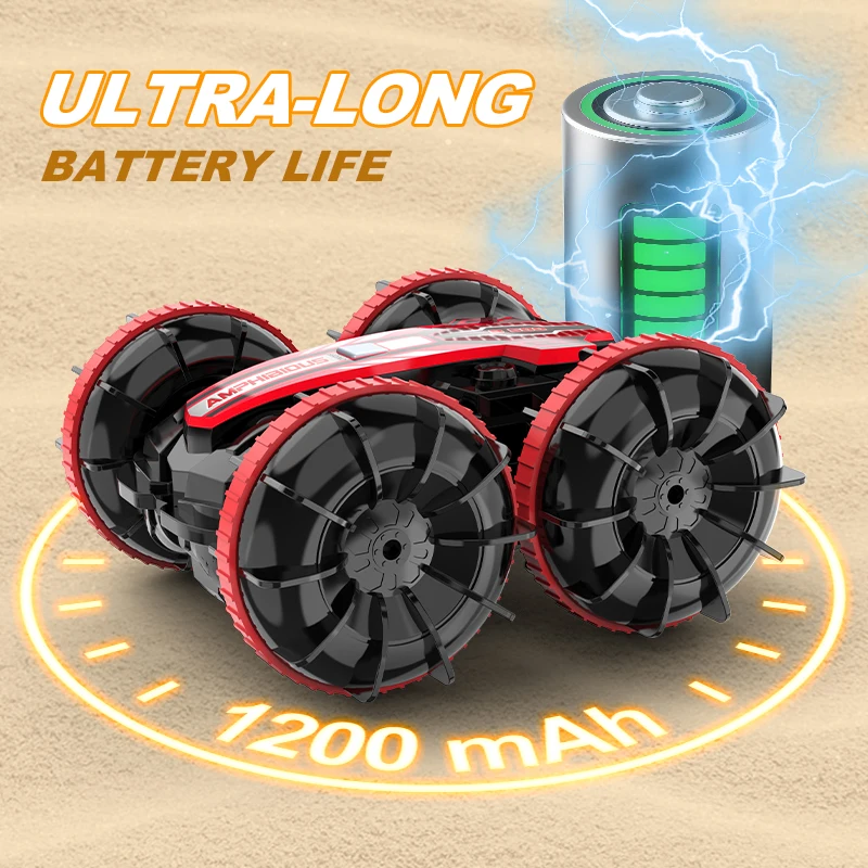 Remote-controlled toy car, with colorful flashing lights, suitable for both water and land use, a gift for children