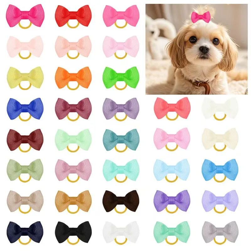 6 Style 5/10/20pcs Colorful Bow Pet Hair Bows Youthful Energetic Styles Rubber Band Pet Hair Bow for Girls Dog Hair Accessorie