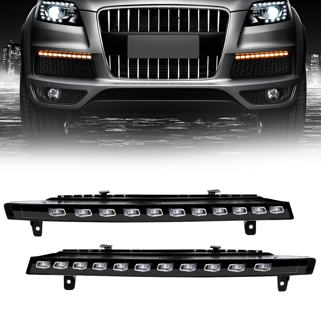 

Daytime Running Light For Audi Q7 2010 2012 2013 2014 2015 LED Turn Signal Lamp Front Bumper Daylight 4L0953041E 4L0953042E 12V