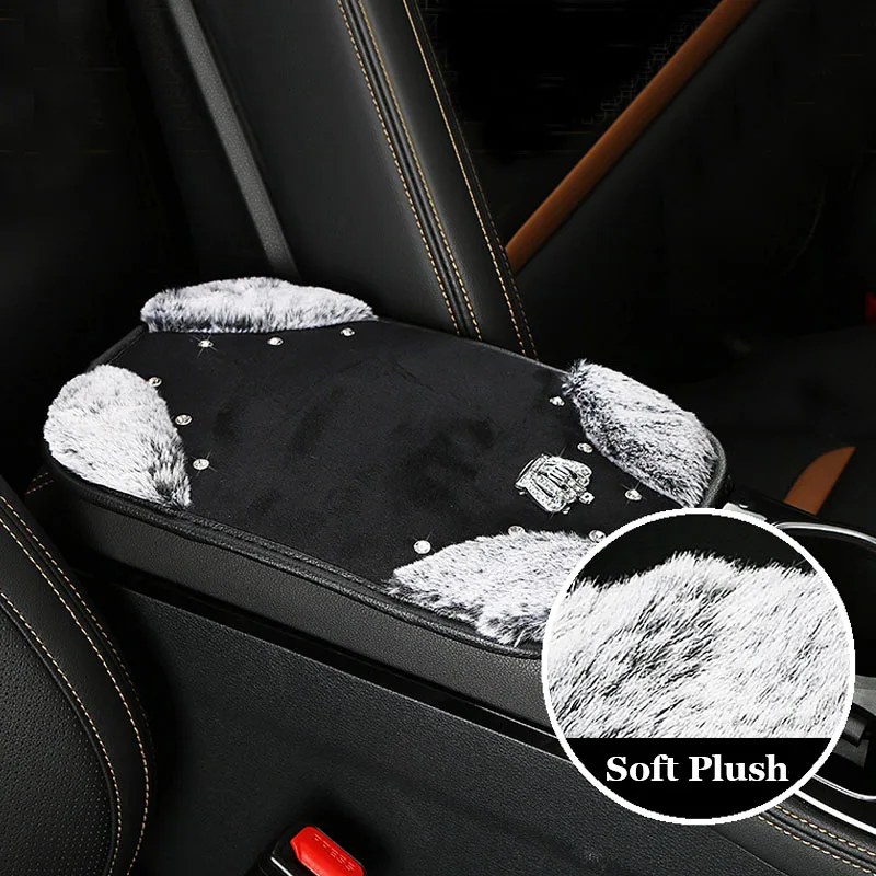 

30*19.5CM Diamond Crown Car Armrest Pad Soft Plush Universal Interior Auto Centre Armrests Box Cover Mats Arm Rest Protector Pad