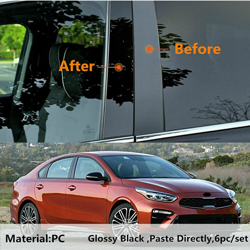 6Pcs Gloss Black Pillar Post Fit For Kia K3 Forte Sedan 2019 2020 2021 2022 2023 Window Sticker Cover Door Side Trim Decor Kit