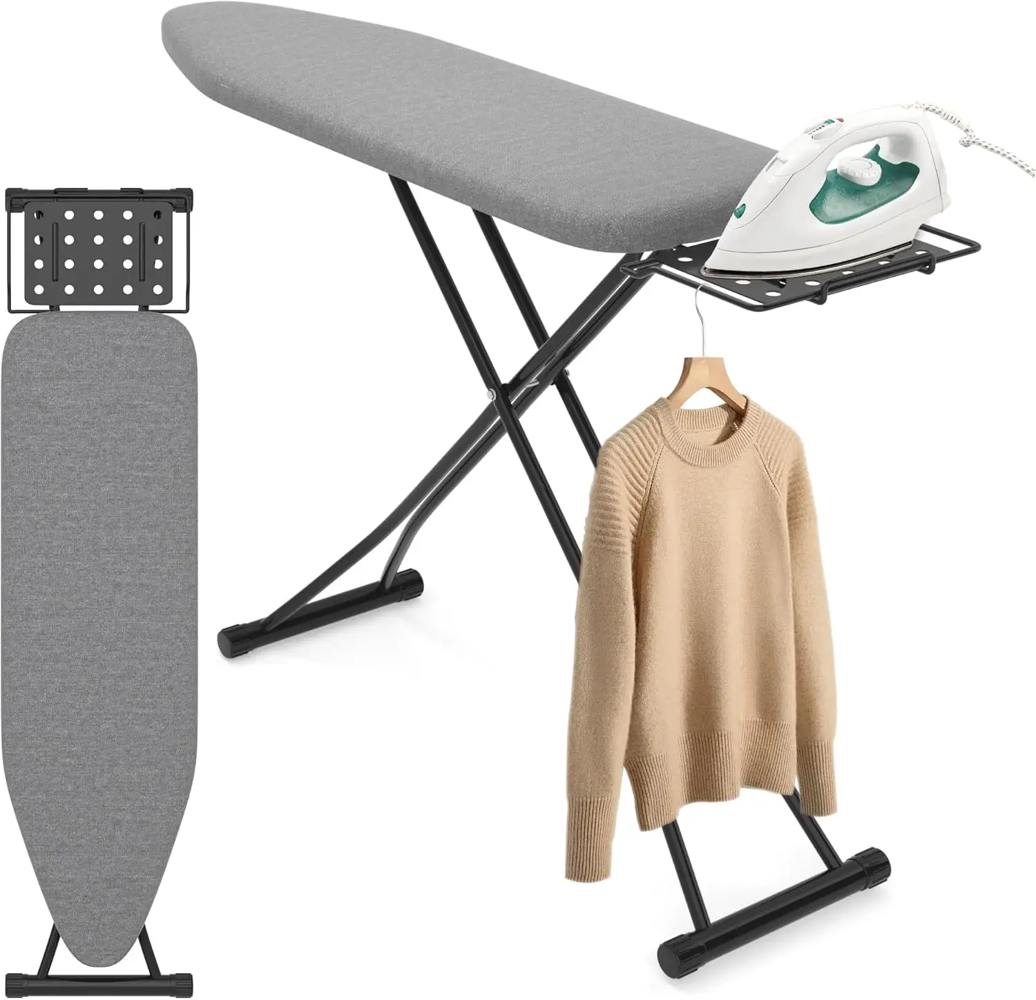 

43x13 Inch Ironing Board with Adjustable Height, Heat-Resistant Cover, and Stable Folding Design for Home Laundry