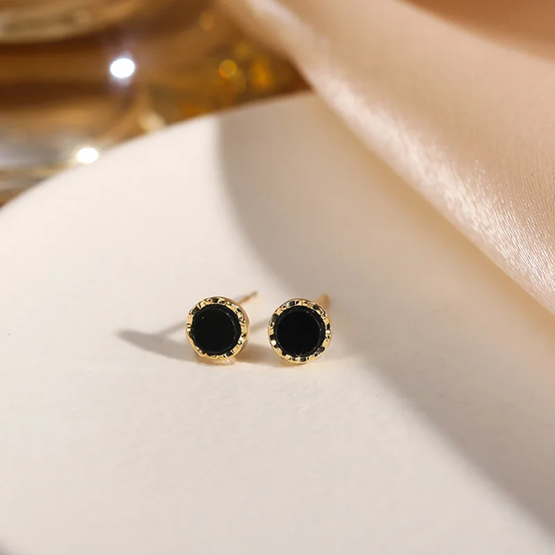 New Black Oil Drip Stud Earrings Lovely Small Simple Earrings for Women Piercing Fashion Silver Color Earring Jewelry Gifts