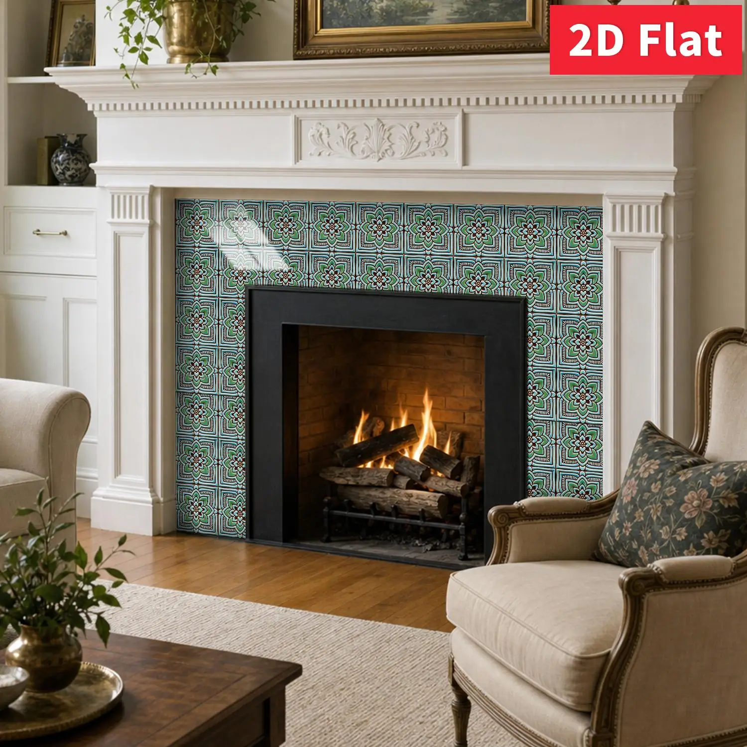 6 Inch Vintage Floral Tile Stickers Removable Self‑Adhesive Wall Decor for Kitchen Backsplash,8/16/32/64 Pcs