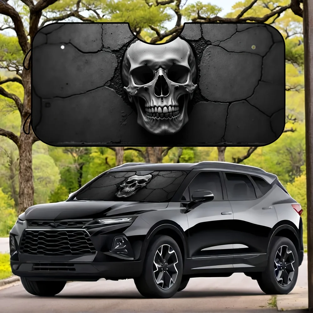 

1pc, Car Windshield Sunshade Scary Halloween Spooky Skull Horror Foldable Front Window Sun Shade Reflector Visor Shield Cover He