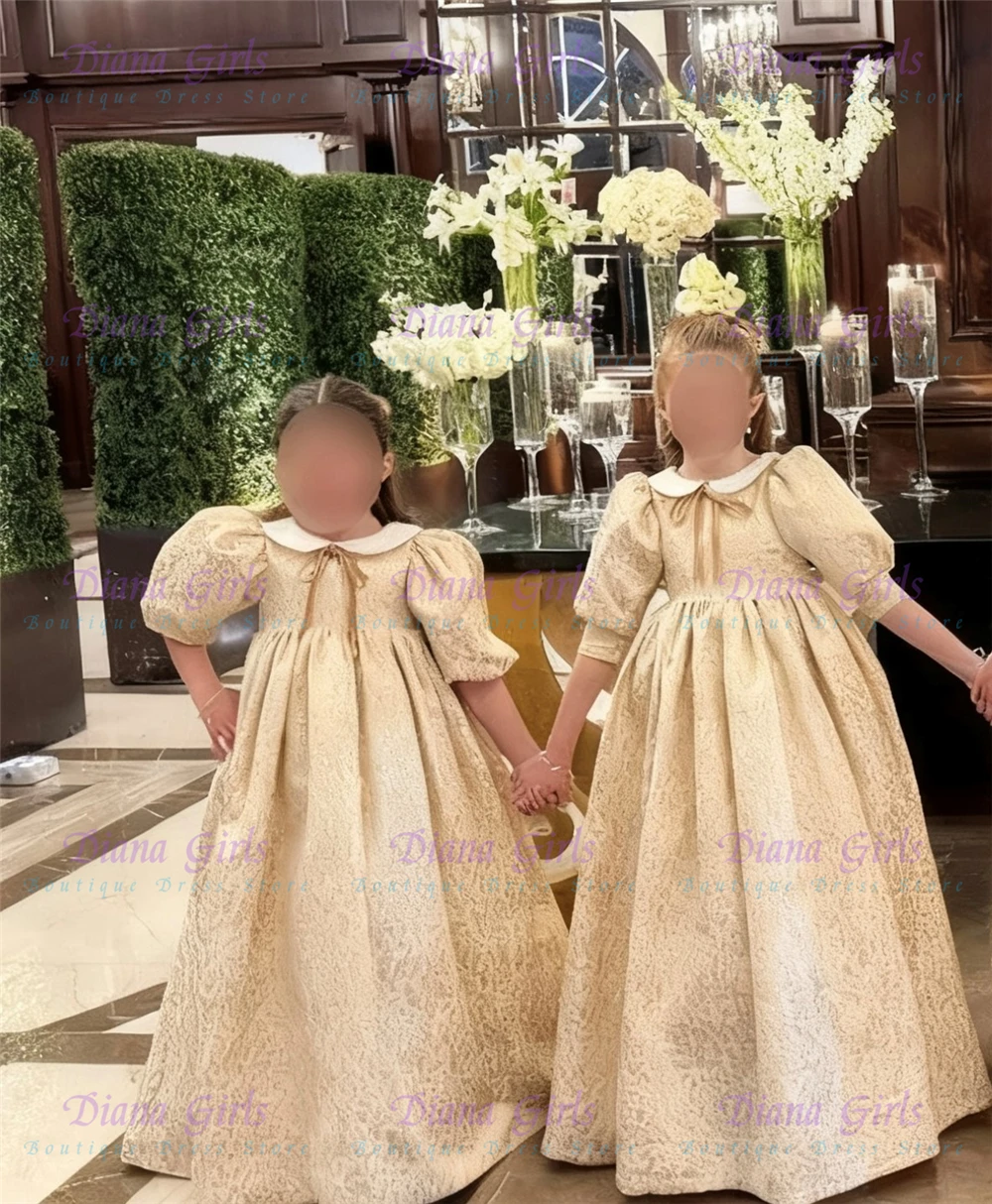 

New Gorgeous Flower Girl Dress Quality Gold Fluffy With Exquisite Applique For Kids Birthday Party Evening Ball Gowns