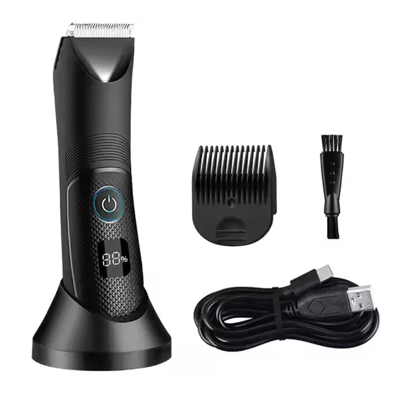 

Rechargeable Men's Trimmer LCD Power Display Shaver for the Whole Body Washable razor with Base Cordless Shaver