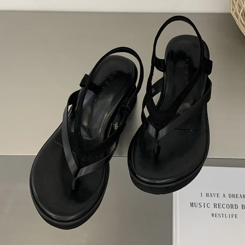 Women's Shoes Fashion Wedge Platform Thong Sandals Back Strap Clip Toe Slip on Shoes Summer Beach Casual Ladies Thick Sole Shoes
