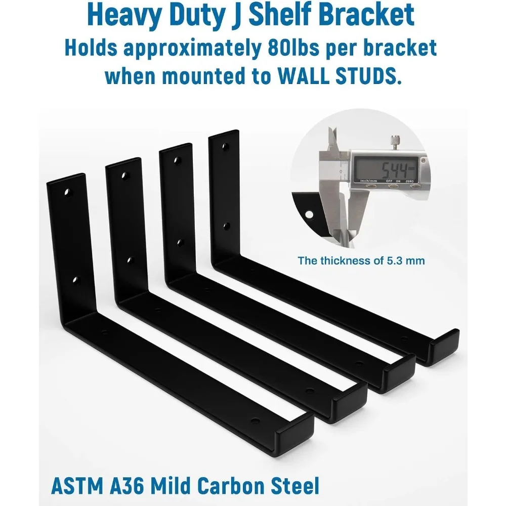 12 suportes de prateleira de 12 polegadas para prateleira flutuante DIY, suporte resistente de 1/5 polegadas de espessura
