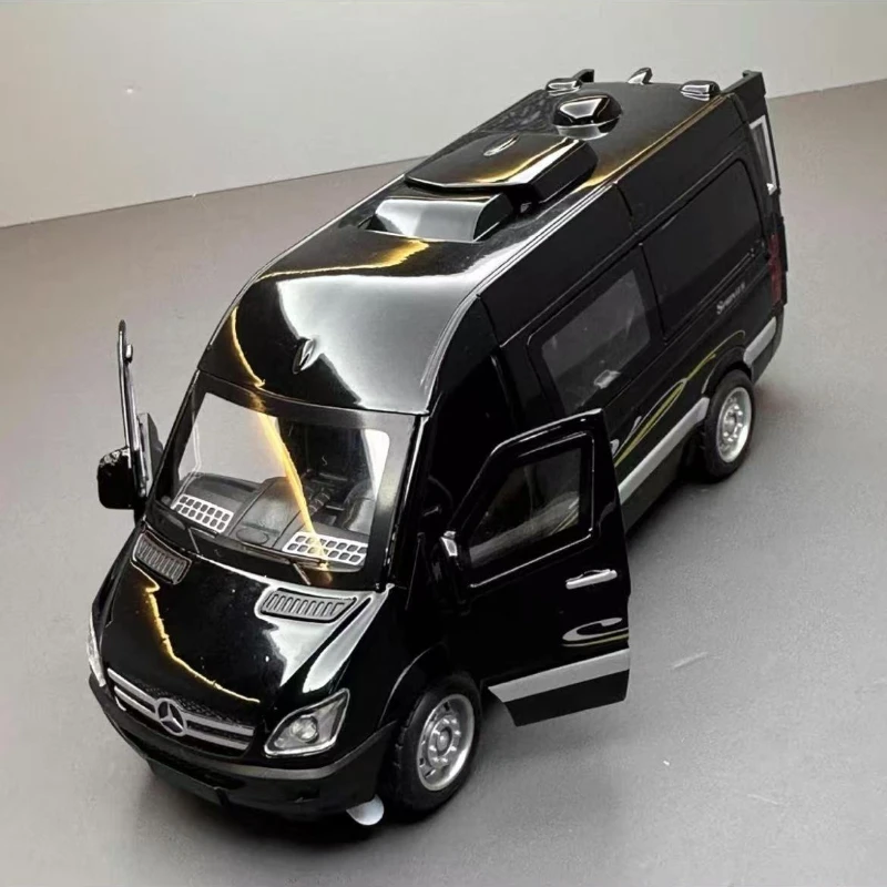 1:32 Mercedes Benz Sprinter MPV Odlewany Model Samochodu Metalowy z Światłem i Dźwiękiem, Napęd Pull Back, Zabawka ze Stopu Metali, Kolekcja na Prezent A410