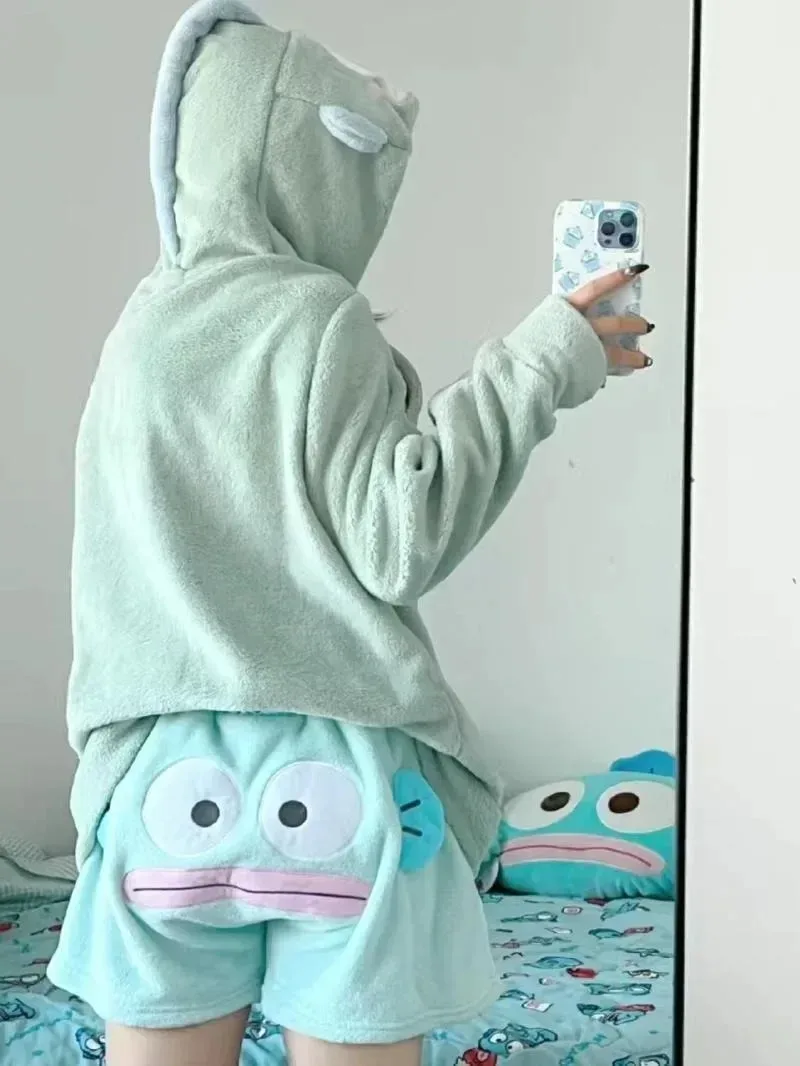 جديد Kawaii مضحك Hangyodon منامة الكرتون أنيمي التطريز اكسسوارات الطالبات الإبداعية فضفاض السراويل الملابس #4