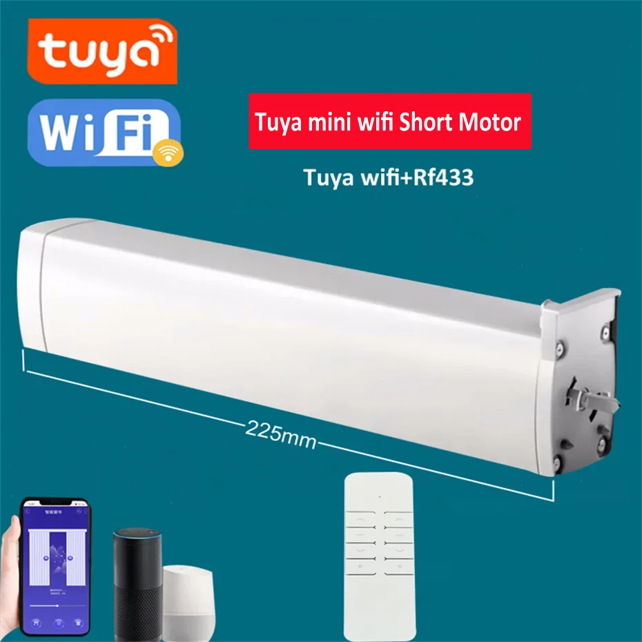 Tuya mini Wifi Short RF433 Electric Smart Curtain Motor+2ch Remote,Intelligent Voice Control by Alexa Google Assistant Alice