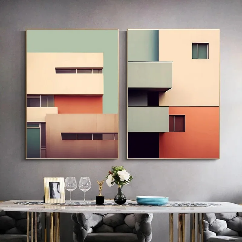 ملصق هندسي للمنزل الحضري البسيط ، لوحة زخرفية مطبوعة ، فن جداري لغرفة المعيشة وغرفة النوم ، ديكور منزلي #2