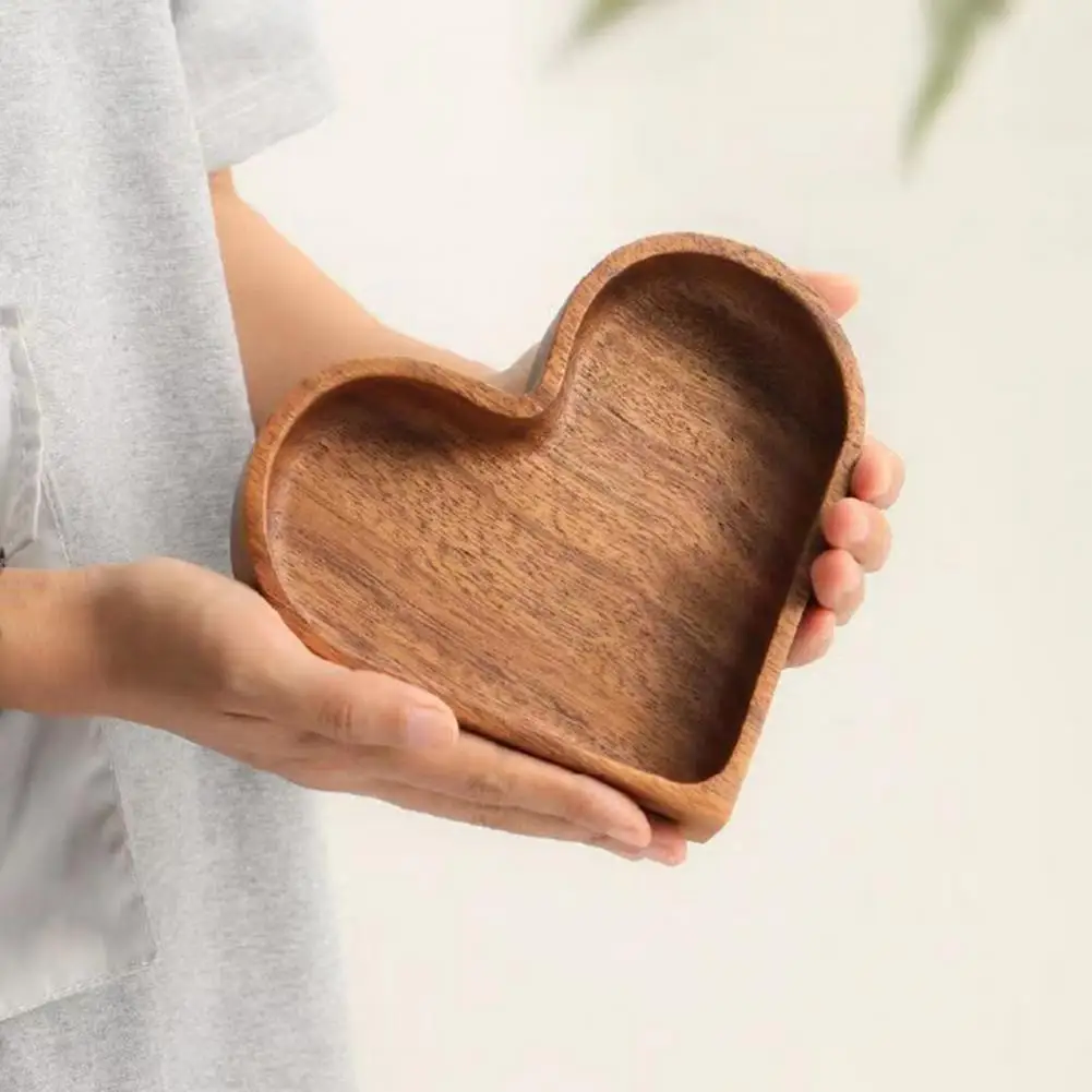 Wooden Tray for Dried Fruits Durable Wooden Nut Platter Heart-shaped Wooden Snack Tray Set for Dining Table for Stackable