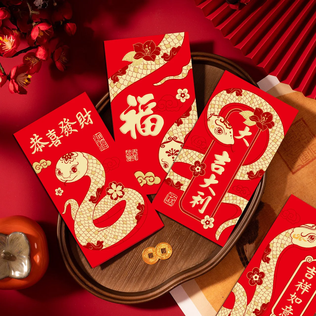 54PCS Snake Year Red Personalized Cartoon Red Packet for Chinese New Year Hongbao Lucky Money Envelopes