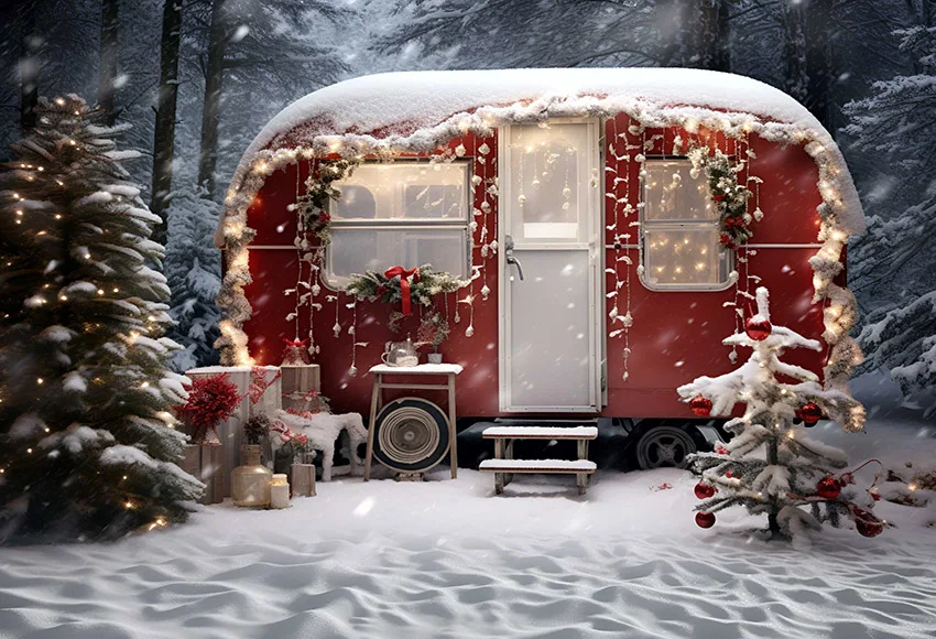 Mehofond Photography Background Winter Christmas Car Camping Forest Xmas Trees Kids Family Portrait Decor Backdrop Photo Studio