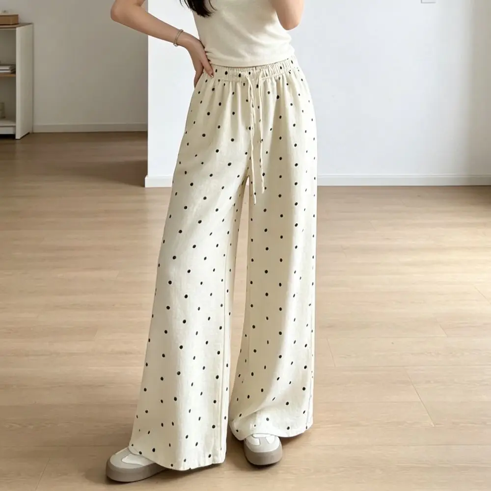 Fashion Polka Dot Pattern Wide-Leg Pants Lightweight Breathable Polka Dot Pants High Waisted Straight Leg Trousers