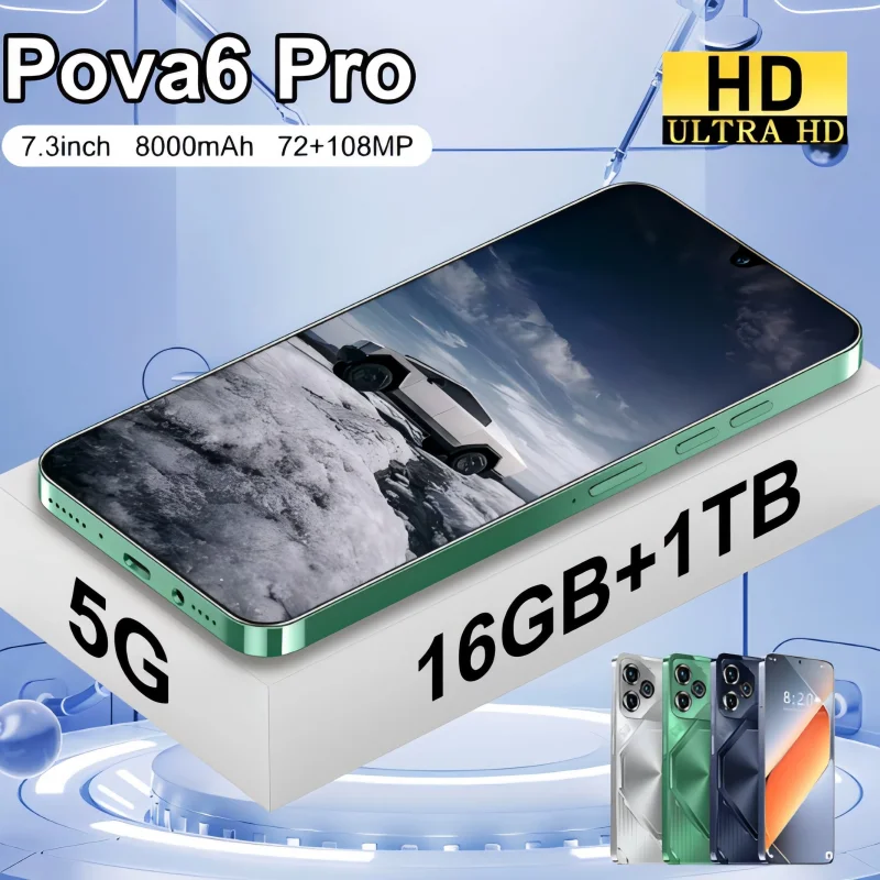 ATL-Pova6 Pro, teléfono inteligente 5G Global, 16GB + 1TB de memoria, pantalla HD de 7,3 pulgadas, 8000mAh, Android 14