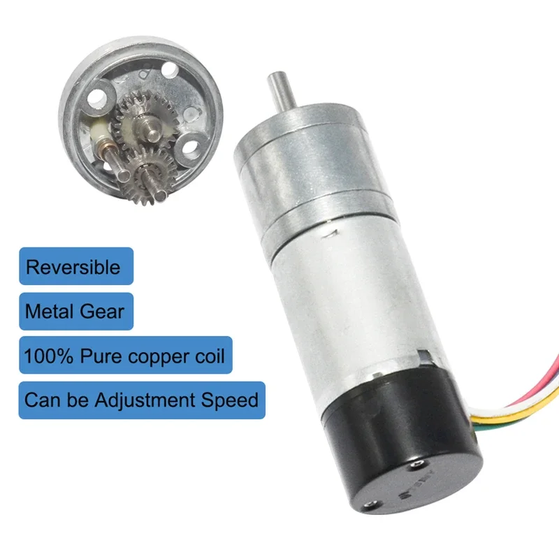 25GA370 DC 12V 24V Gear Motor With Dual Channel Encoder 10/15/25/35/60/80/130/150/300/600rpm Speed For DIY Hobby