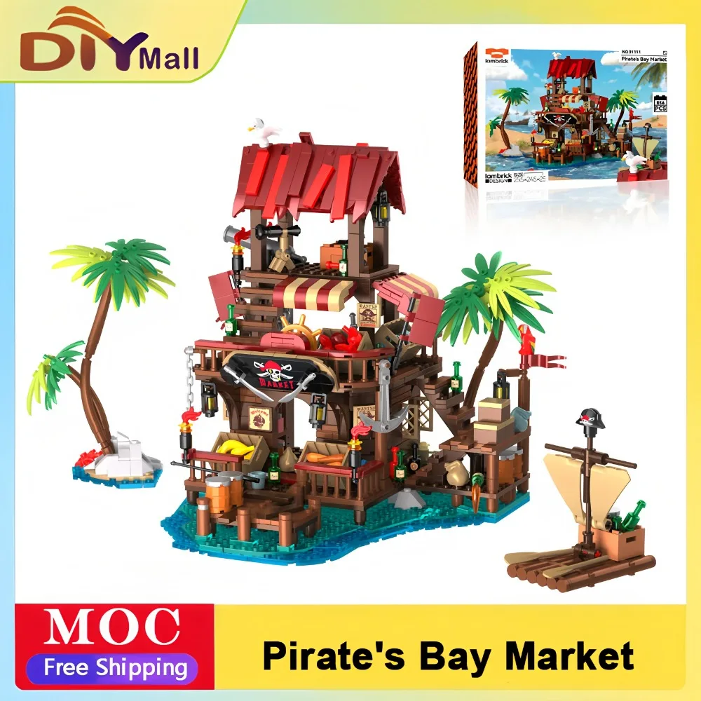 

856PCS Pirate's Bay Market MOC Building Set Detailed Street View Model with DIY Assembly Home Decoration Bricks Gift for Adults
