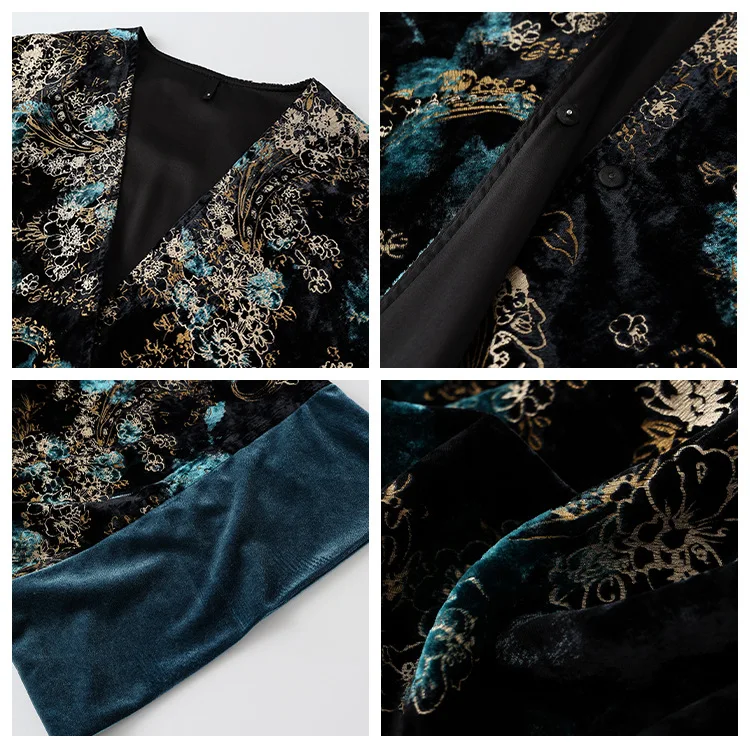 Autumn New National Style New Chinese Suit Women's High-end Heavy Industry Embroidery Contrasting Color Jacket Suspender Dress