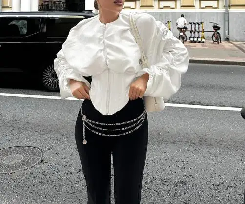 

Women's Autumn and Winter 2025 Waist Cinched Pleated Round Neck Long Sleeved Shirt High-End and Versatile Cardigan Top