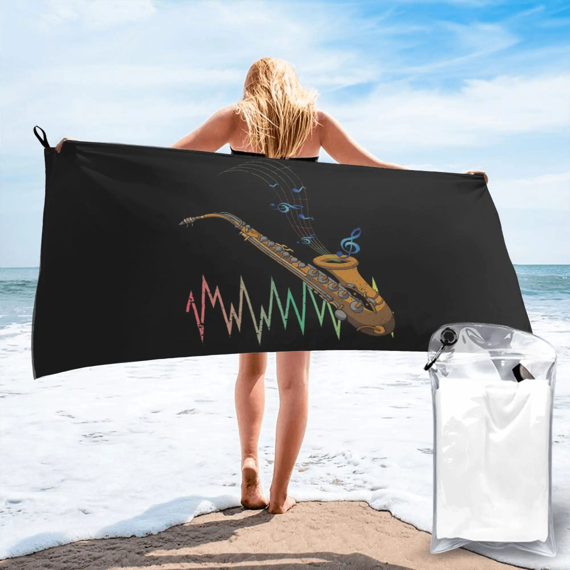 Saxophone Player - Music Art Girls Y2k Graphic Beach Towel Microfiber Quick Dry Absorbent Quick Towels For Mountain Climbing
