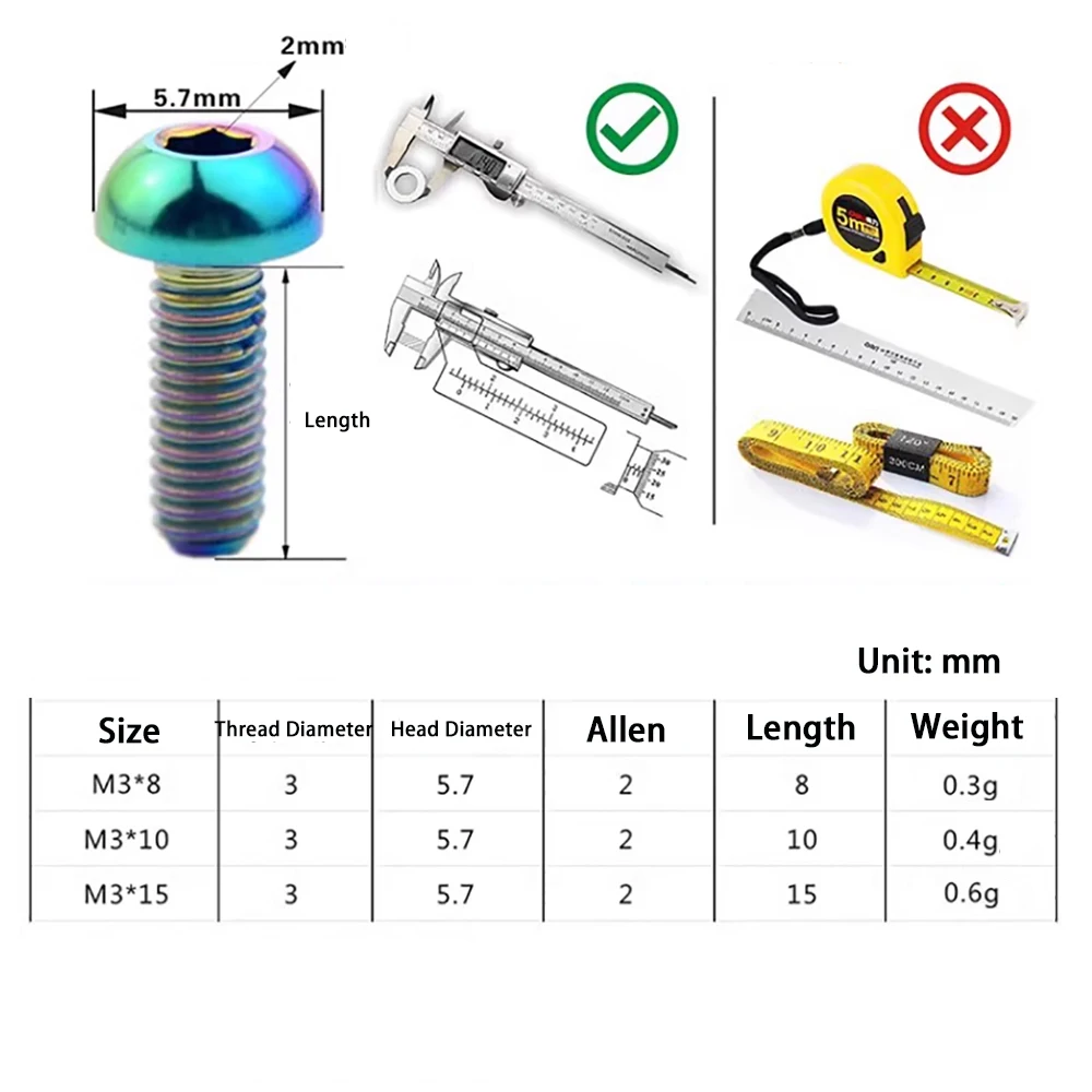 1 pz Bullone in titanio M3x8/10/15mm Viti a testa semitonda a brugola per parti di bici da strada