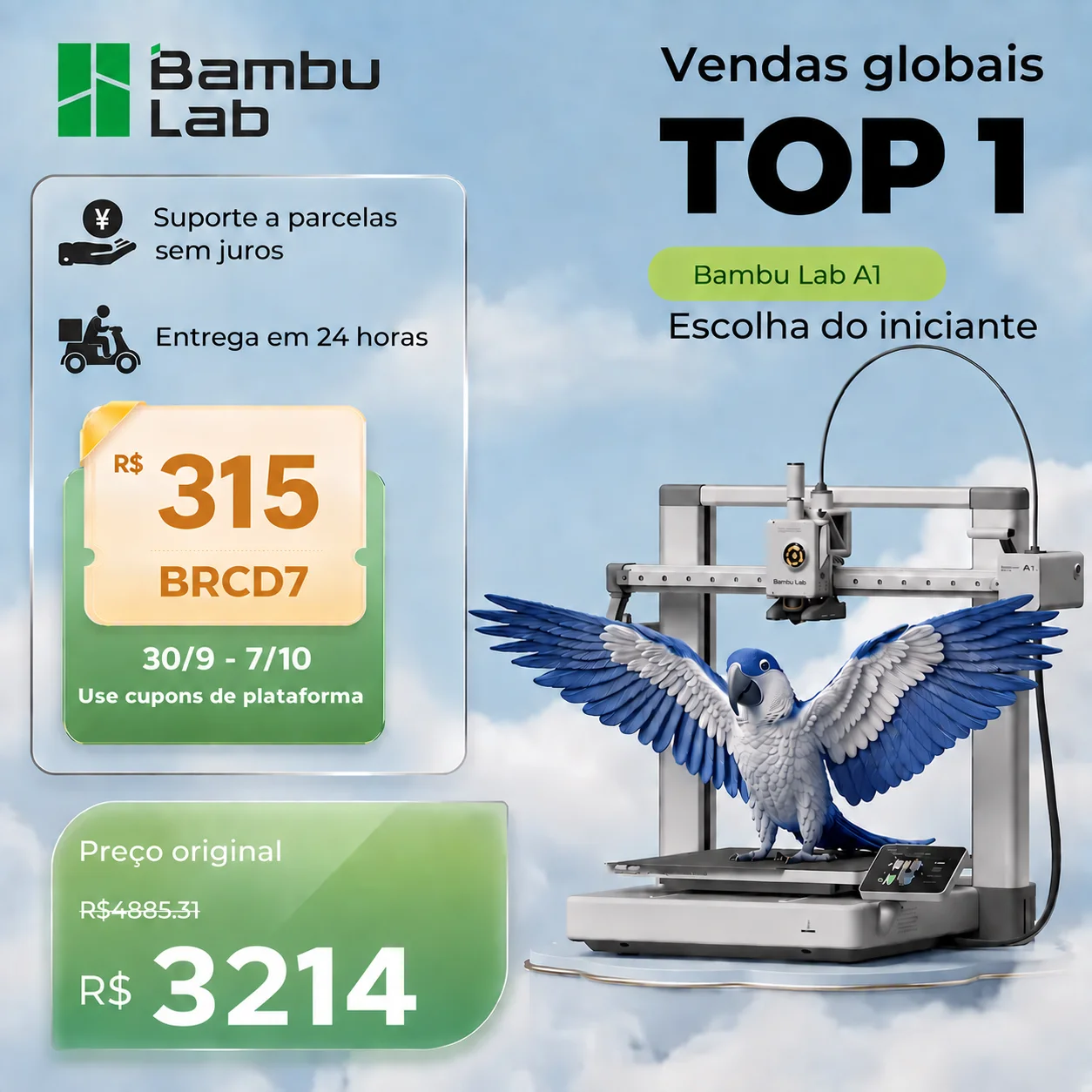 Bambu Lab A1 3D Printer Ams Lite High Speed 500mm/s and Precision Print Silently Plug and Play