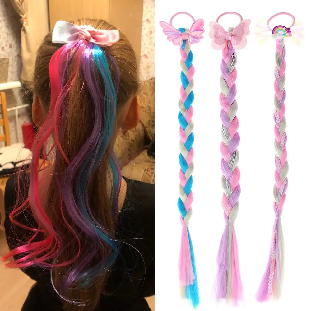 Elastic Ponytail Twist Braid Colorful Wig Hair Ropes Kids Hair Accessories Princess Headbands Girls Hair Bands