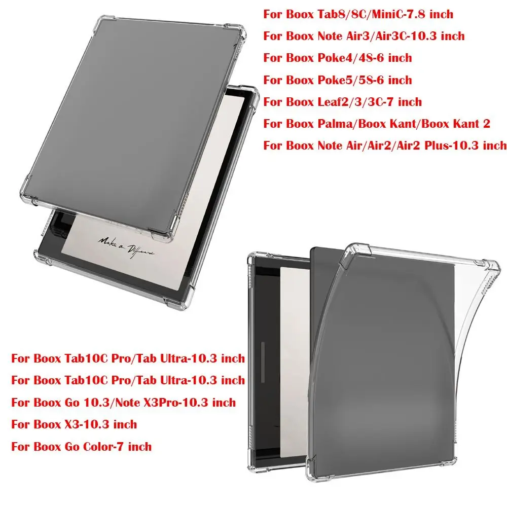 Transparent E Ink Tablet Case with Pen Holder Shockproof e-Reader Cover Ultra Thin Soft for Boox GO/Palma/Galileo/Page/Leaf2/3C