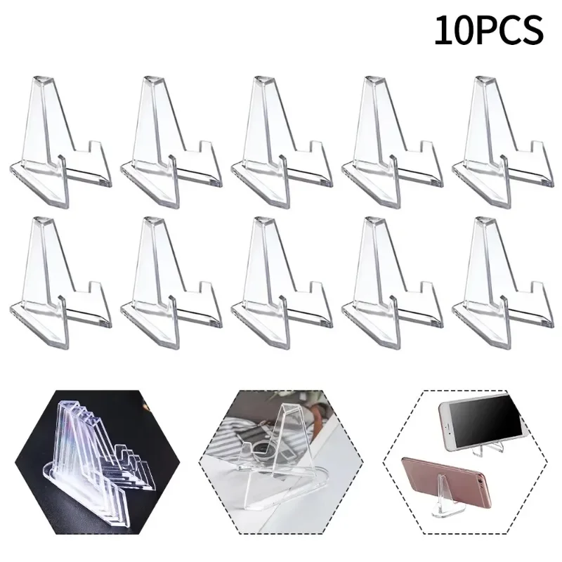 10pcs Transparent Acrylic Commemorative Coin Display Stand Medal Triangle Support Photo Badge Color Paper Display Stand